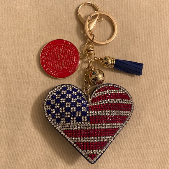 Patriotic Flag Heart Upcycled Louis Vuitton Charm Purse Charm/Keychain NWOT - Picture 2 of 9